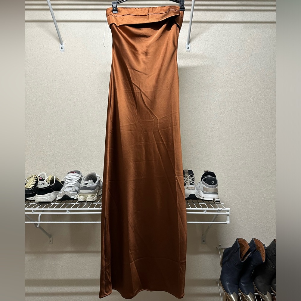 NWT: Hello Molly, Calling You Satin Maxi Dress - Brown - XS